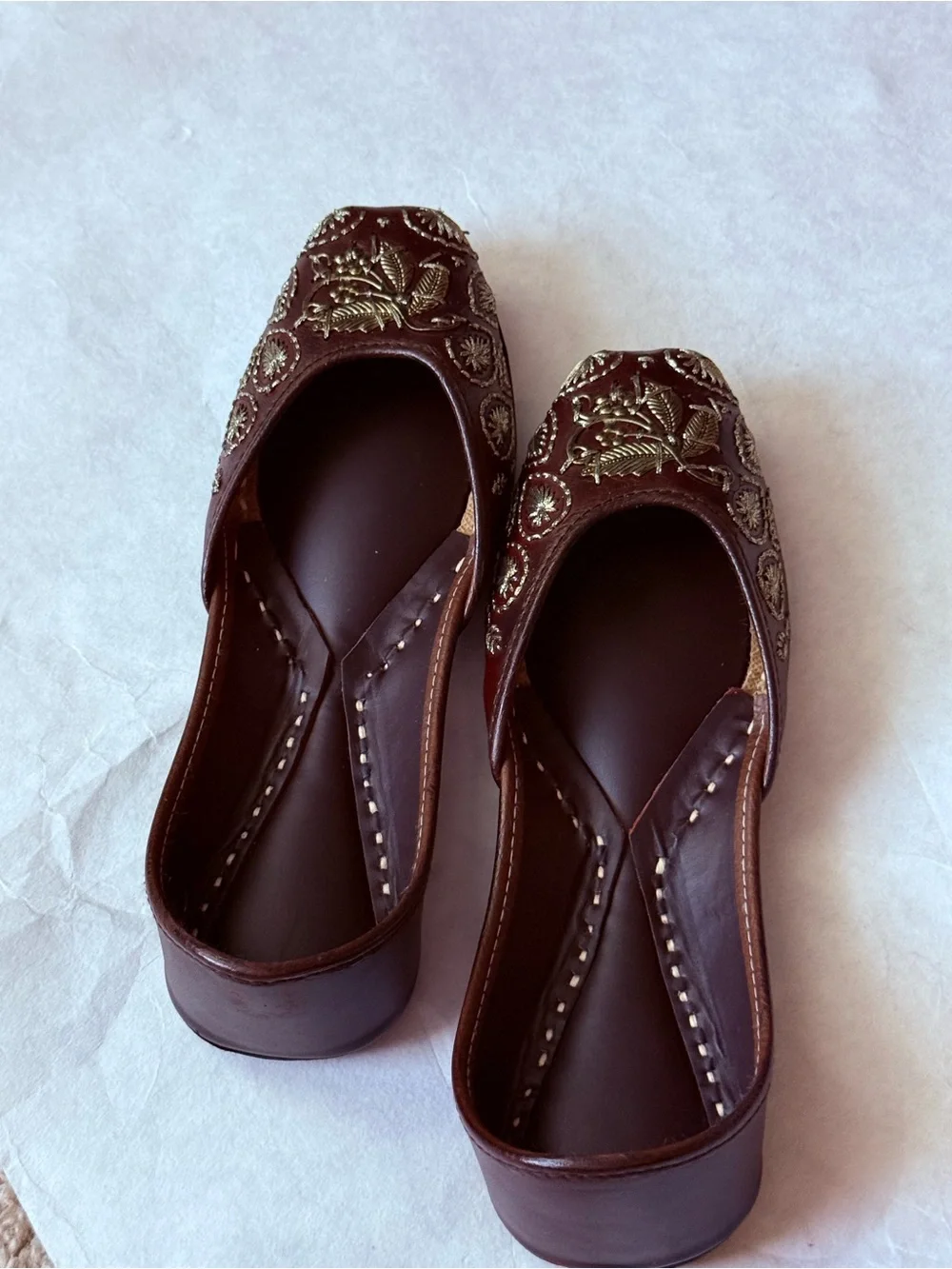 Embroidered Brown Women's Ballet Flats